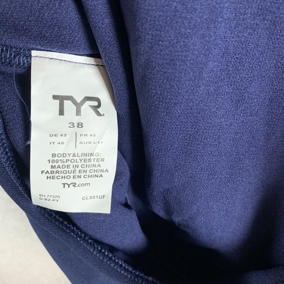 TYR Swimsuit Women's 38 Navy Big Logo USA Cross Back Performance One Piece 8052 - Picture 5 of 6